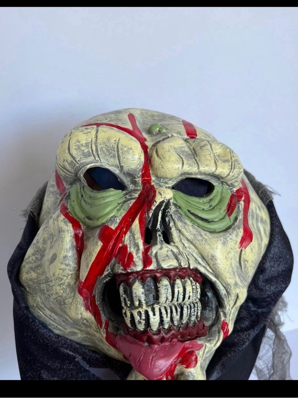 Halloween Zombie Mask With Double Black And Grey Hood
